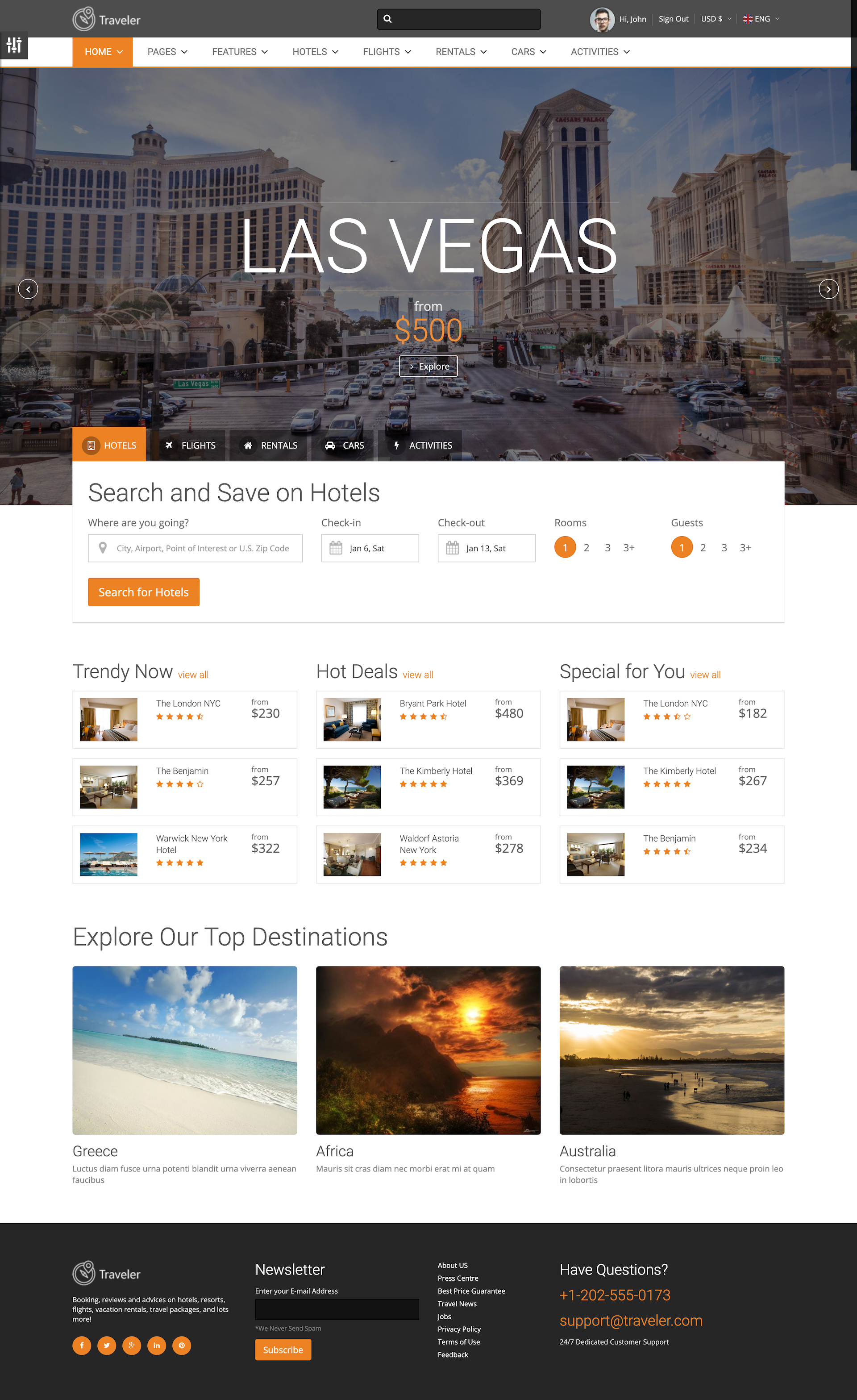 Giao diện website khách sạn du lịch Traveler