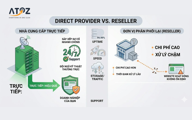 Chọn nhà cung cấp trực tiếp hay reseller ảnh hưởng chi phí và hỗ trợ kỹ thuật