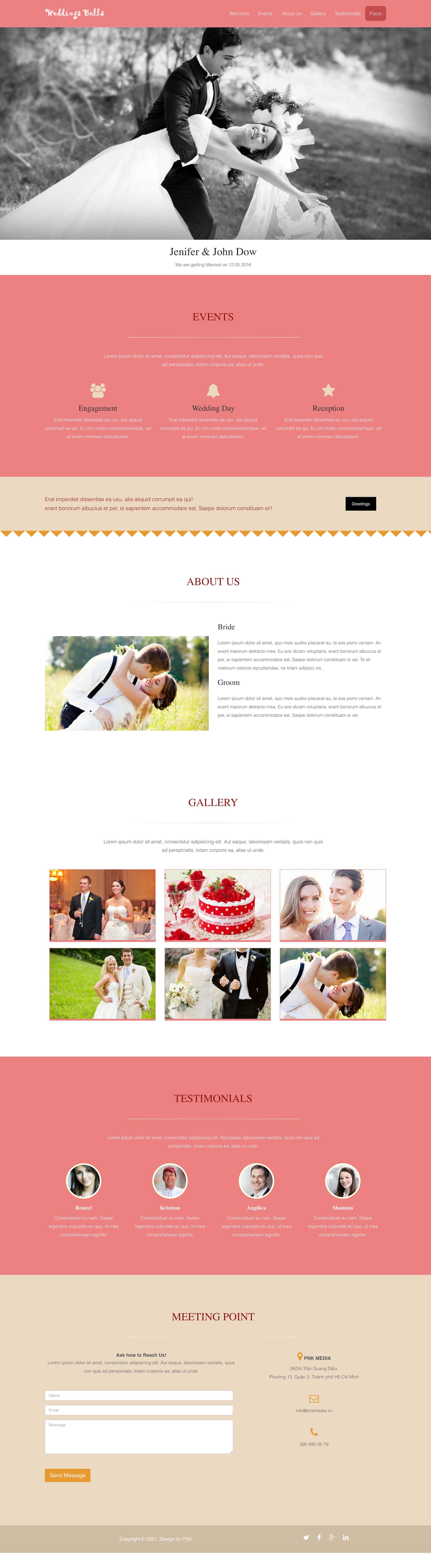 Giao diện website tiệc cưới hội nghị Wedding Bells