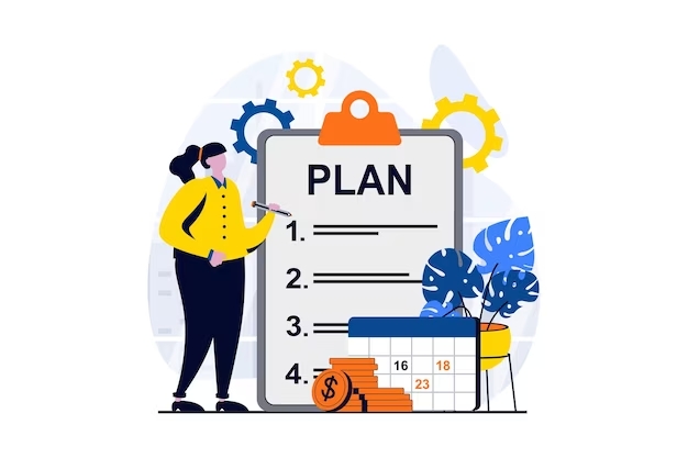 Business-making-concept-with-people-scene-flat-cartoon-design-businesswoman-creates-plan-organizing-