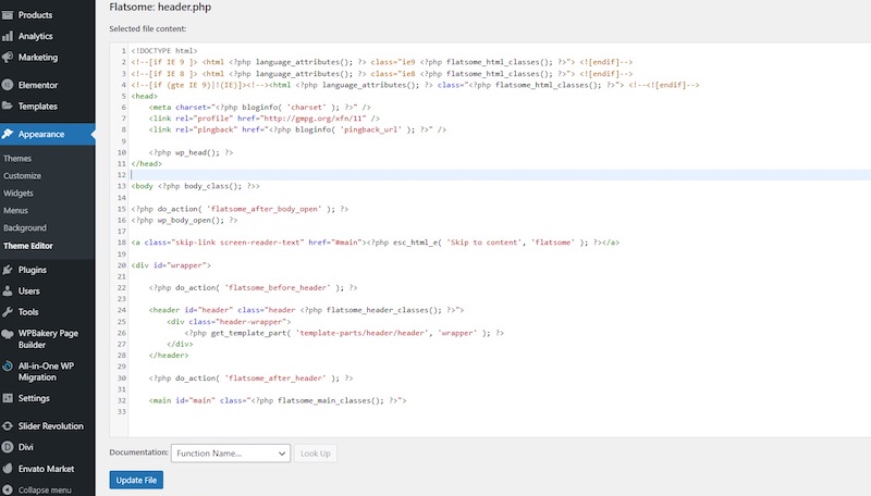 Chèn mã vào file header.php Google Analytics