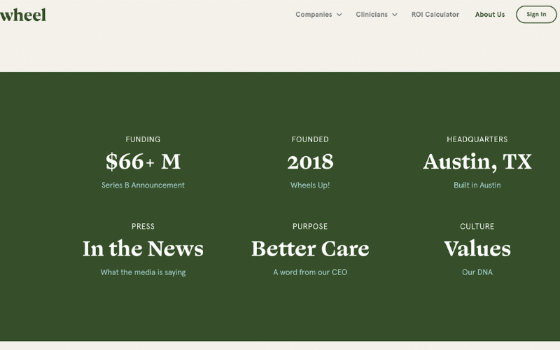 Trang giới thiệu website của Wheel