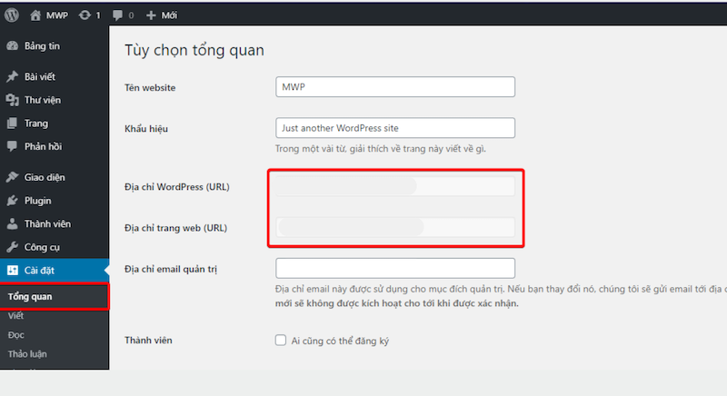 Đổi tên miền trên bảng quản trị WordPress