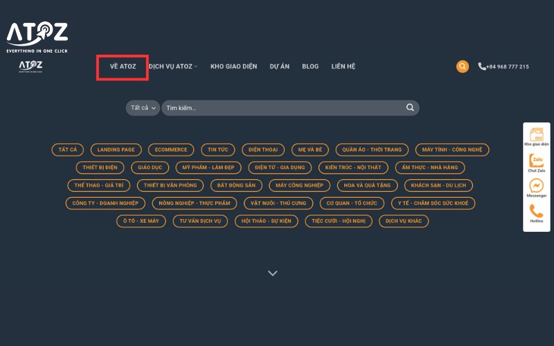 Header liên kết đến trang giới thiệu doanh nghiệp