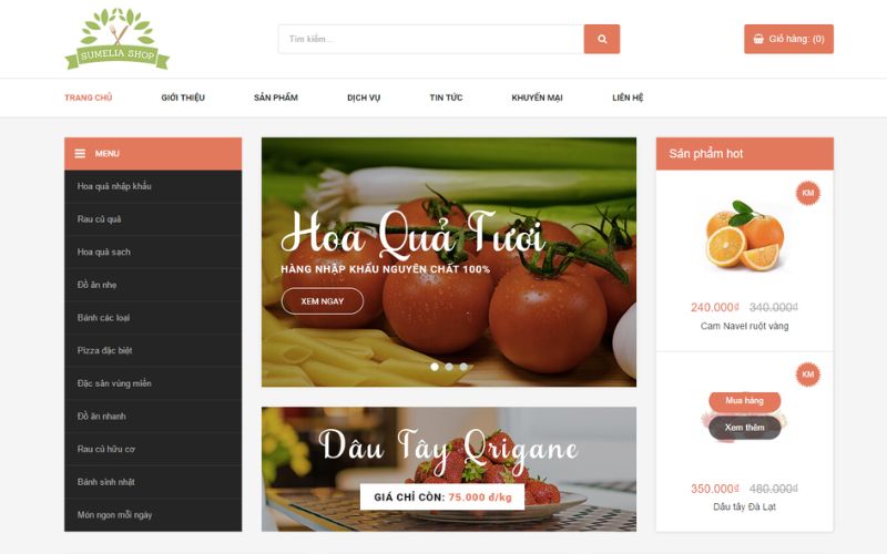 Template thiết kế website thực phẩm Sumelia