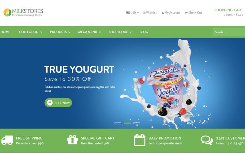 Template giao diện web thực phẩm Milk Stores