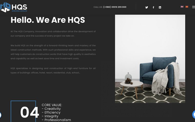 Mẫu website nội thất HQS