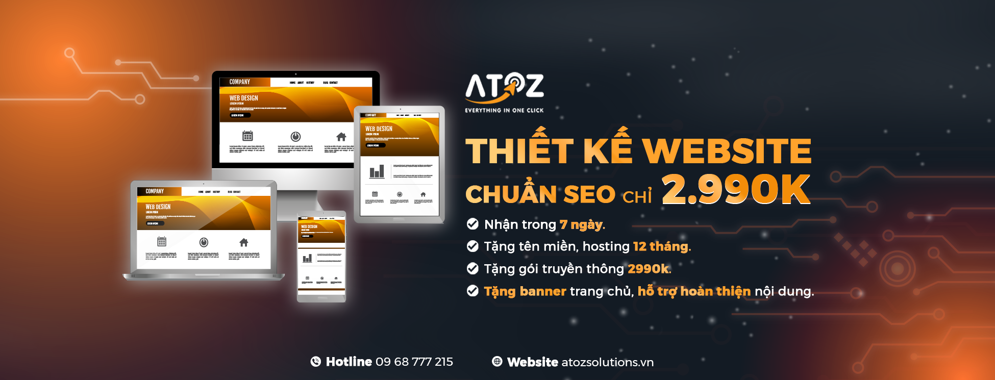 Thiết kế web nha khoa chuyên nghiệp tại ATOZ Solutions từ 2.990.000đ