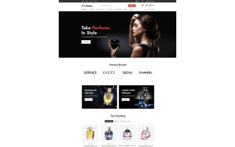 Giao diện website nước hoa đẹp mắt, bắt mắt